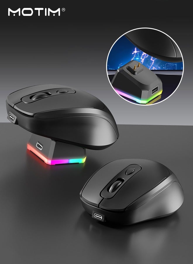 Lightweight Wireless Gaming Mouse with RGB Charging Dock, Ergonomic Design, Dual-Mode-2.4G/USB-C Wired/BT,1600 DPI, Optical Sensor for PC/Mac